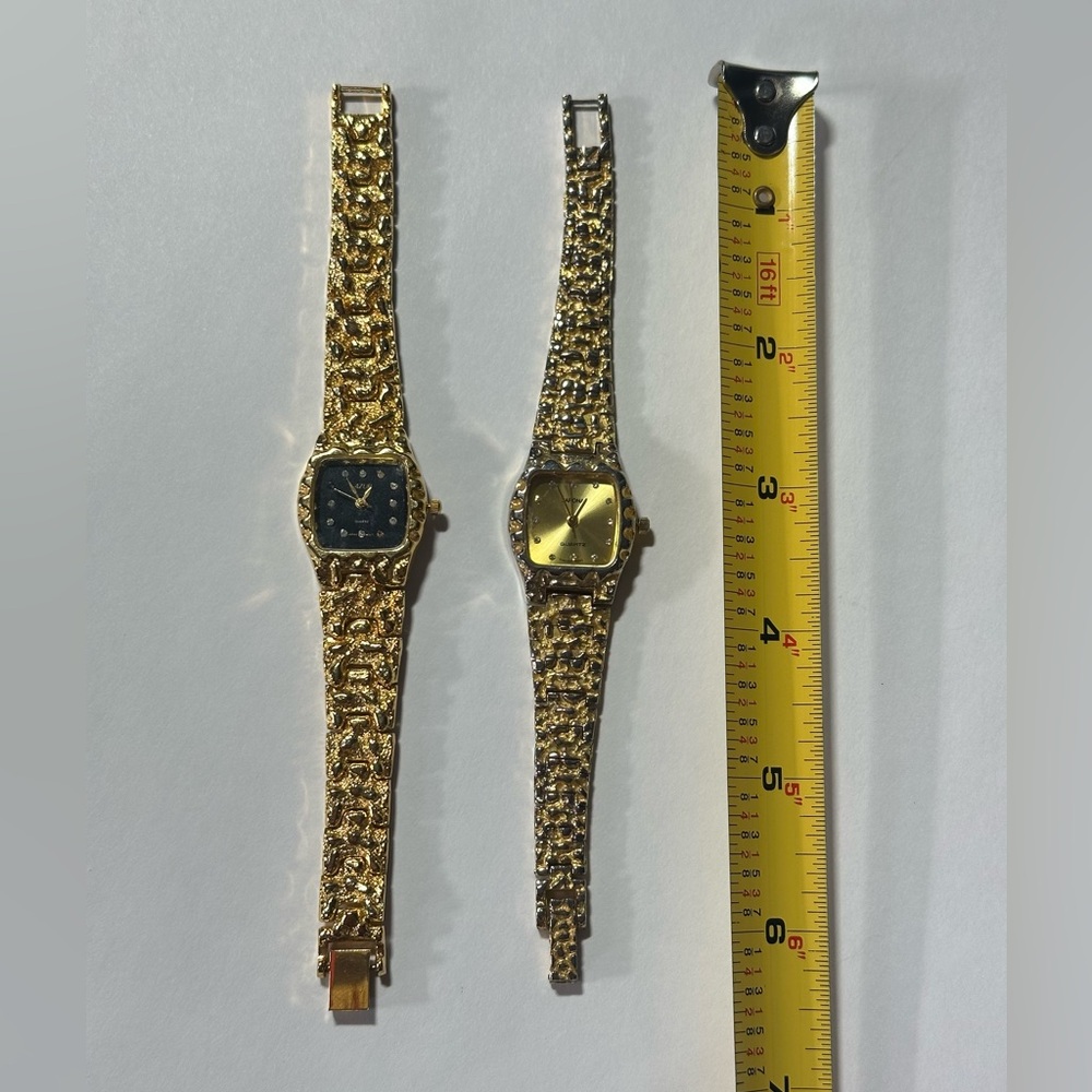Azur & Japona Ladies Watch Set Gold Nugget 80s 90s Old Money McBling (Untested) - Picture 3 of 4